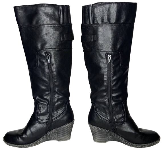 Bucco Torin Faux Black Leather Riding Boots Size 7.5 Chunky Wedge Heel Tall Boot - Picture 3 of 7